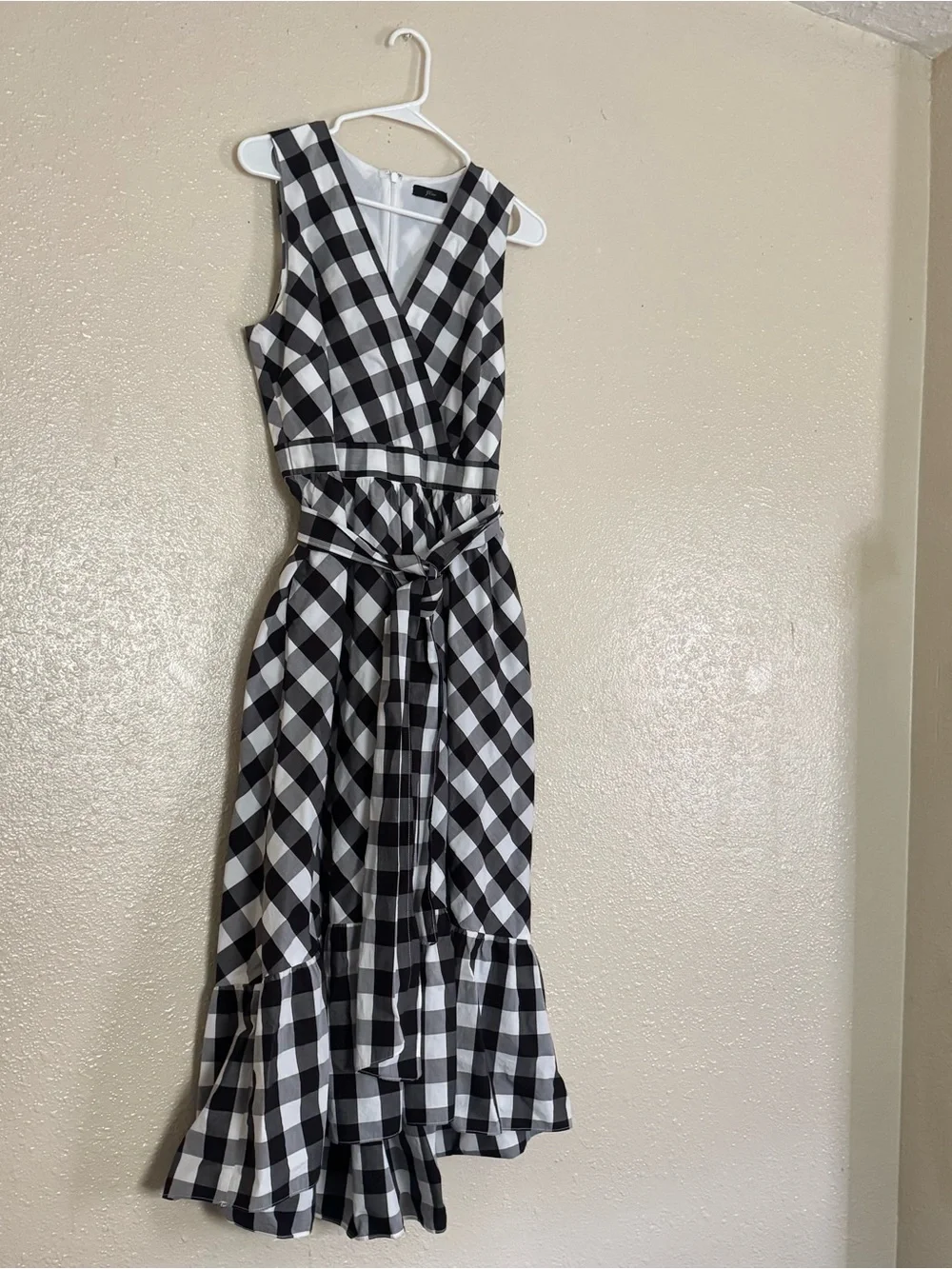 J.Crew Sleeveless Faux Wrap Dress in Gingham Cotton Poplin